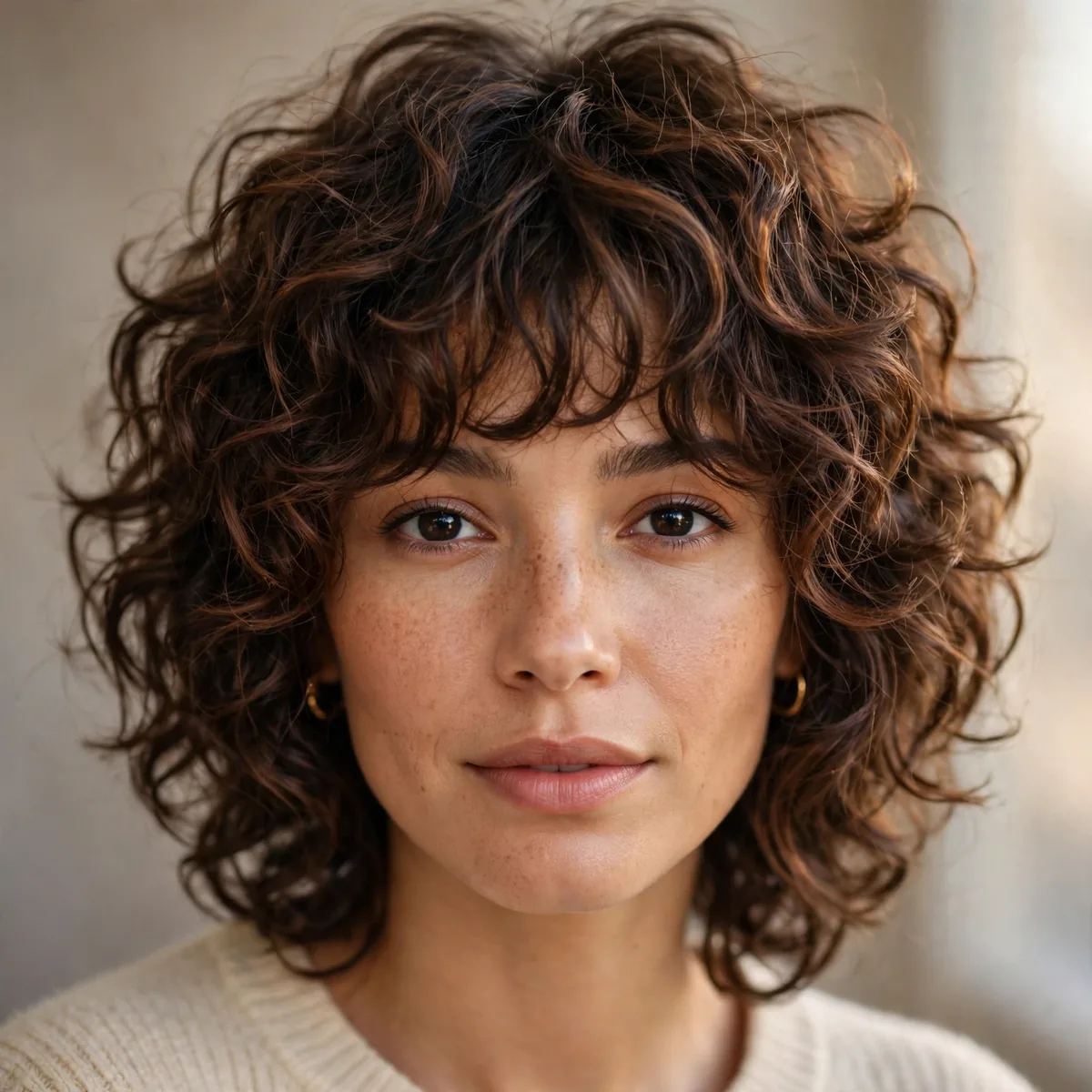 Shag haircut on curly wavy hair