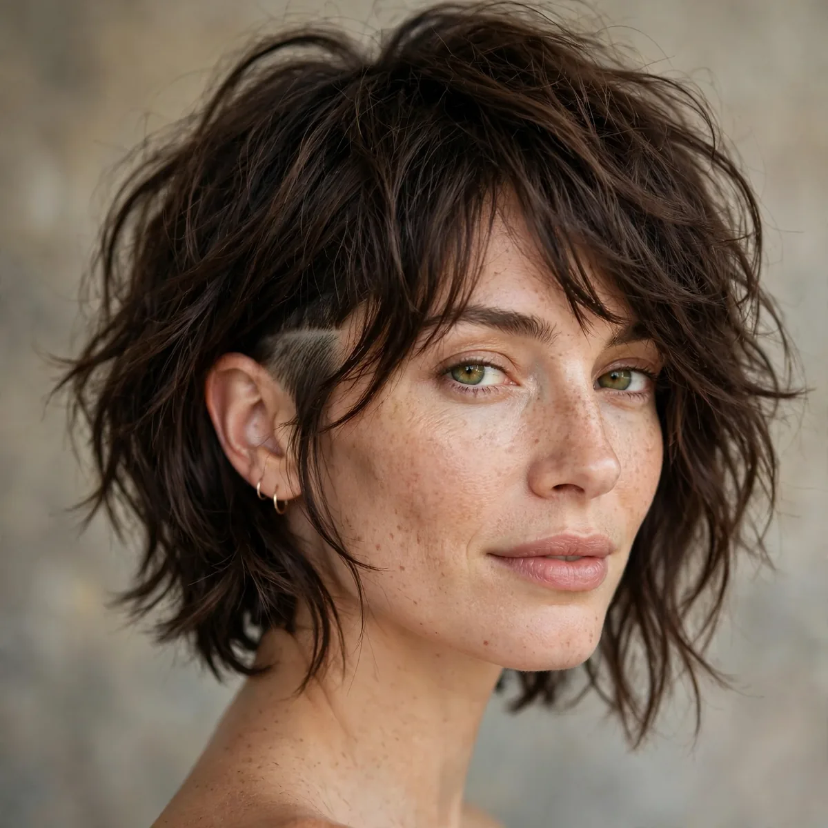 Shaggy bob with hidden undercut