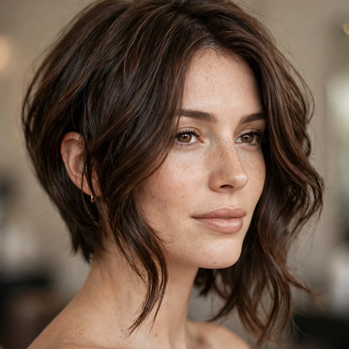 Angled lob haircut longer in the front