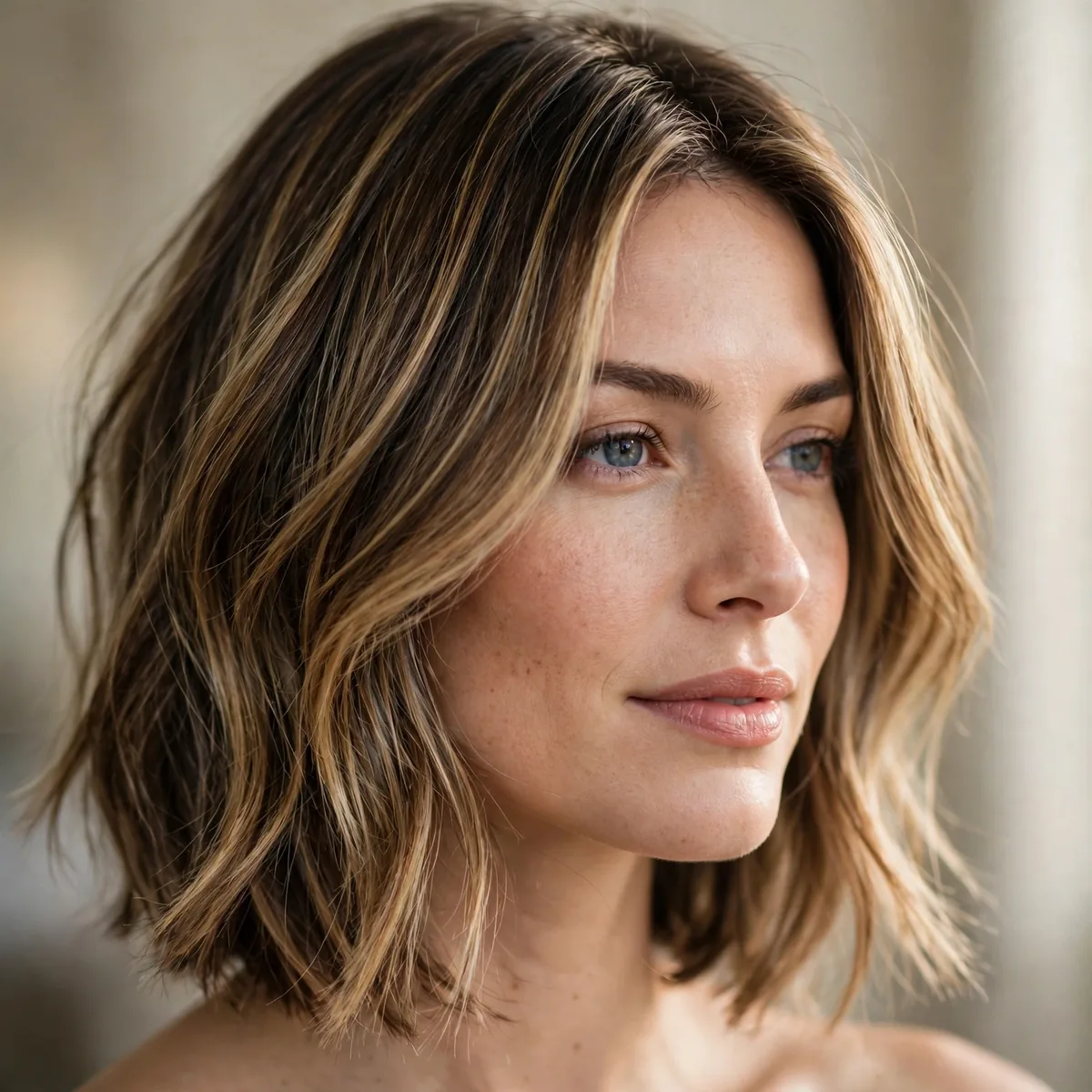 Shoulder-length haircut with dimensional highlights