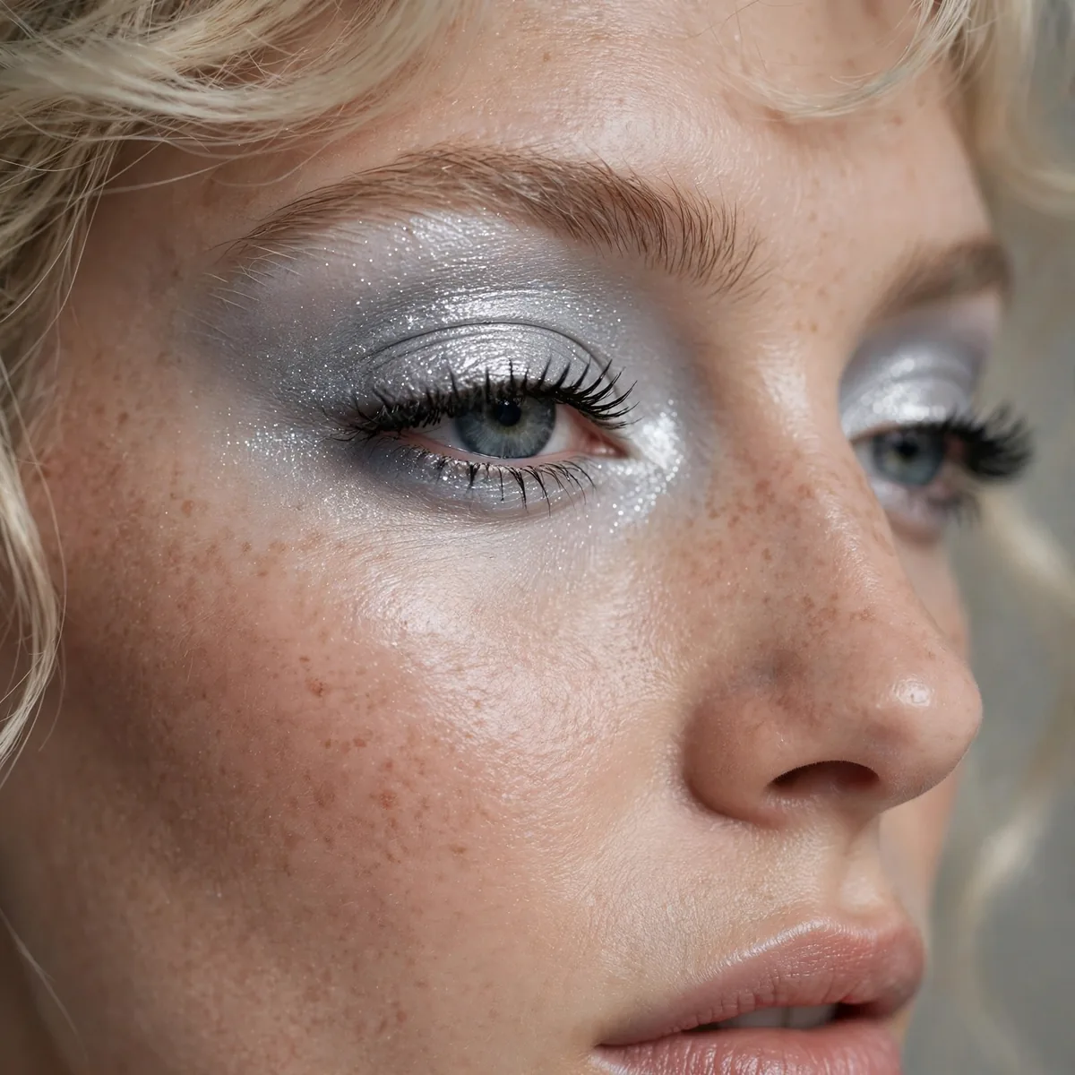 Icy silver eyeshadow lid look