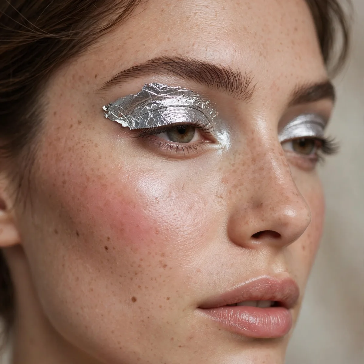 Metallic silver foiled eyeshadow