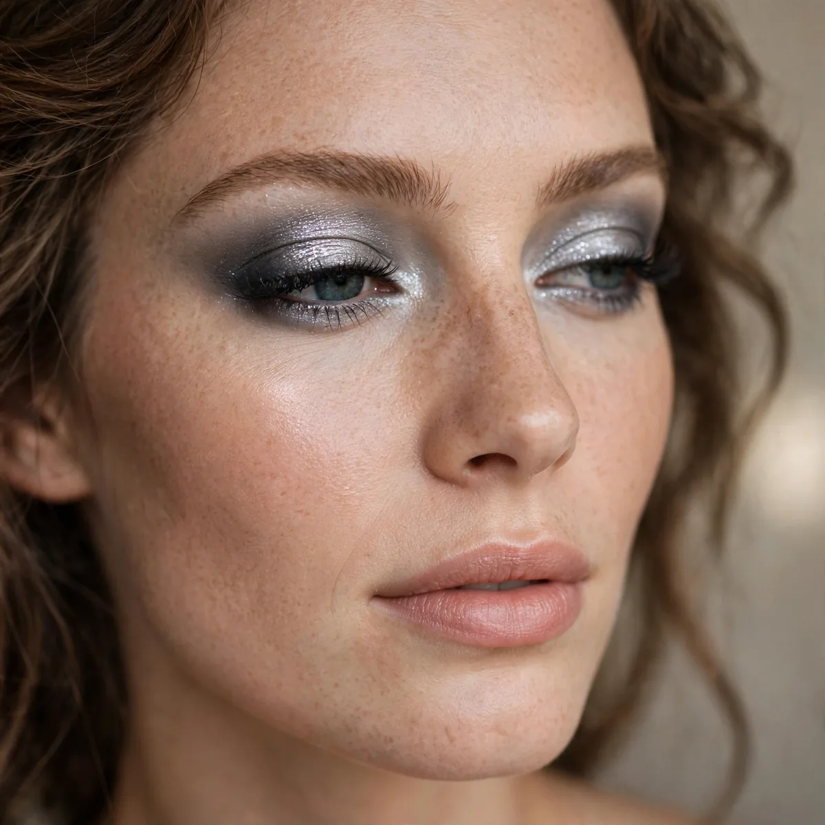 Smoky silver evening eyeshadow