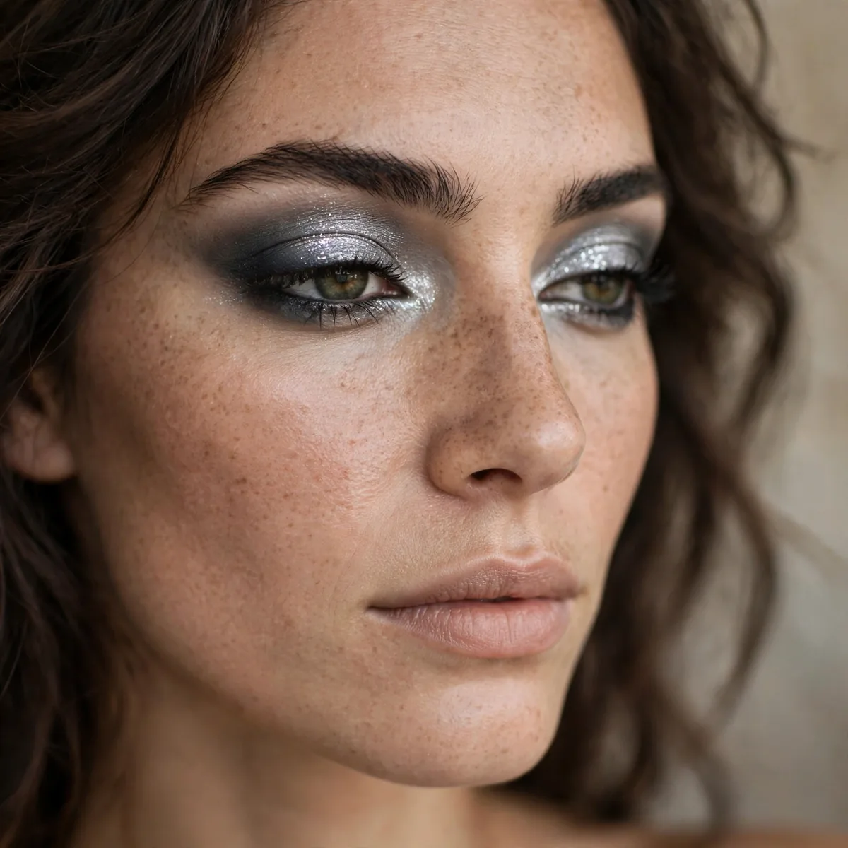 Graphite and silver eyeshadow look