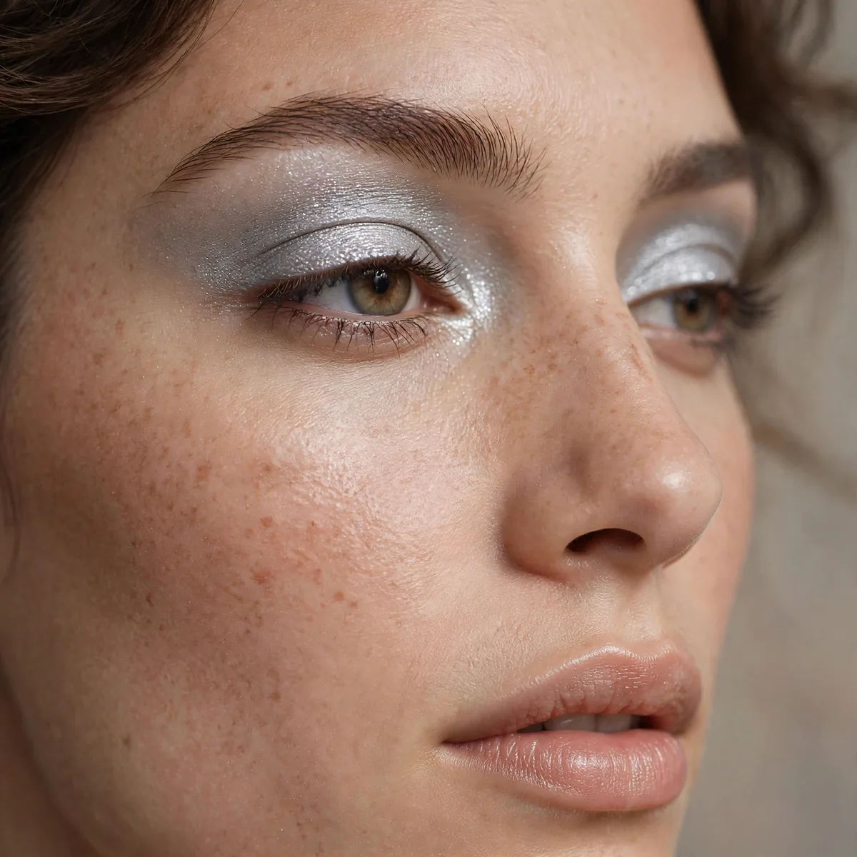 Silver eyeshadow on hooded eyes