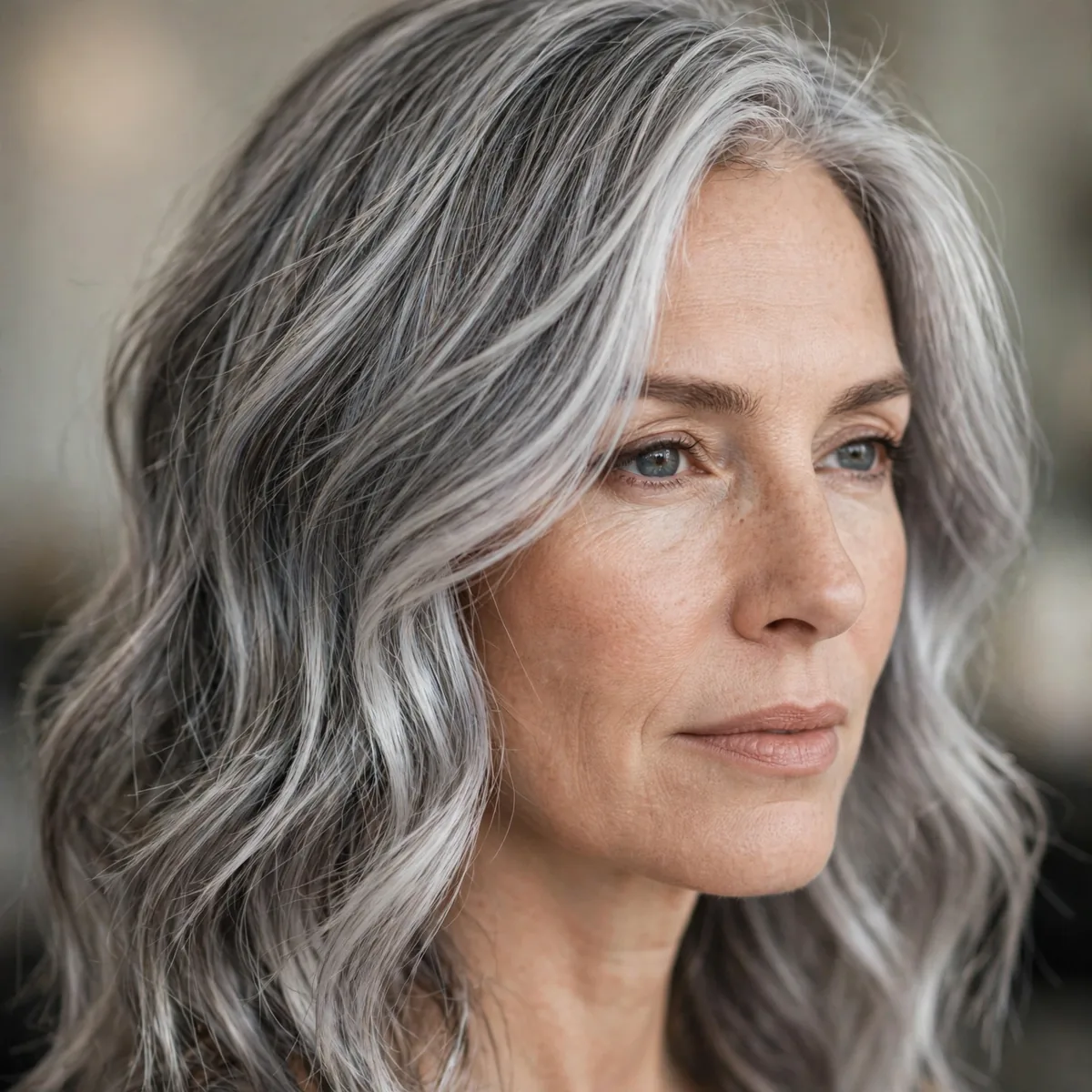 Silver balayage blend on gray hair