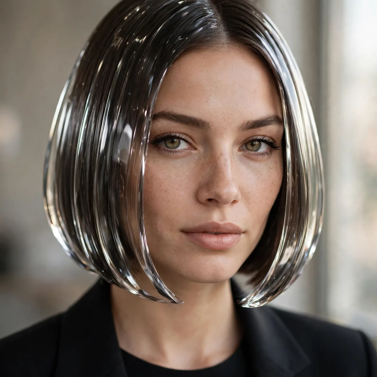 Ultra sleek glass hair bob for a professional interview look
