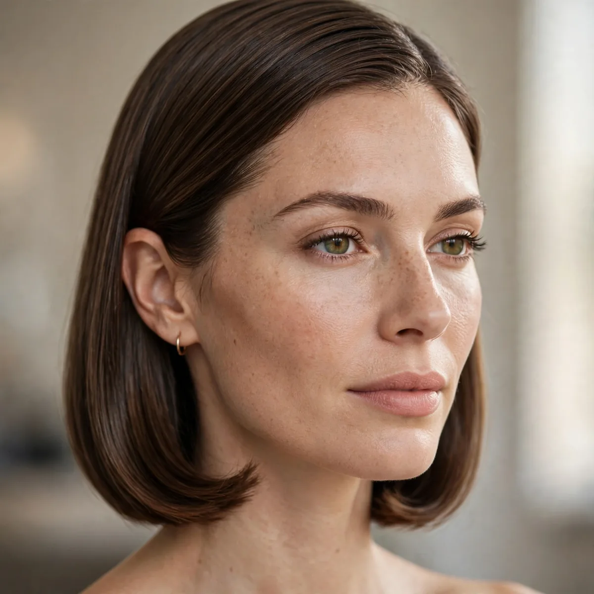 Sleek long bob with ends tucked under professionally