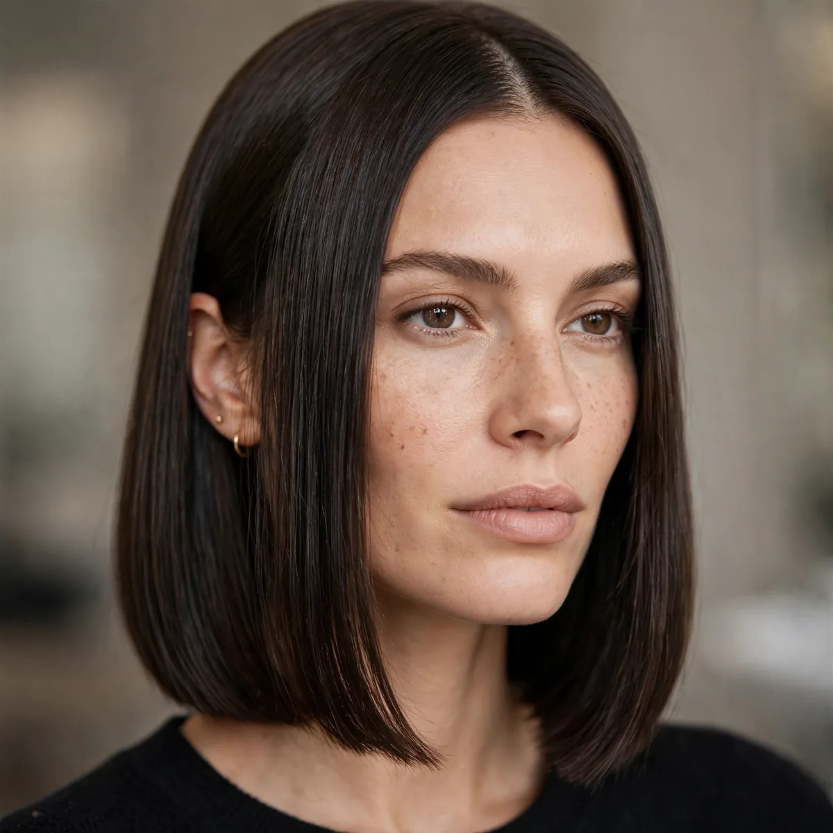 Blunt bob at collarbone length sleek and professional