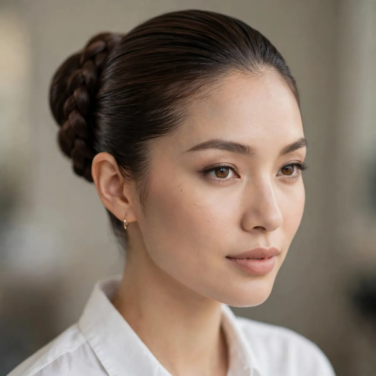 Sleek bun with a braided detail for work