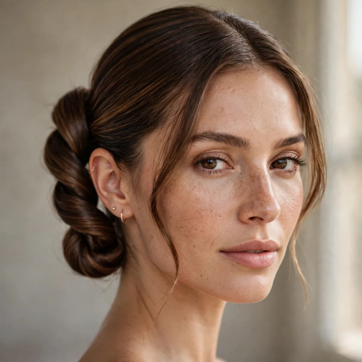 Double-twist sleek low bun