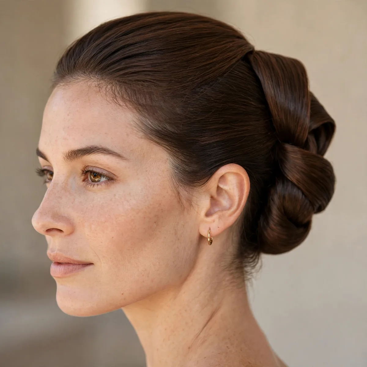 Folded French-style sleek bun
