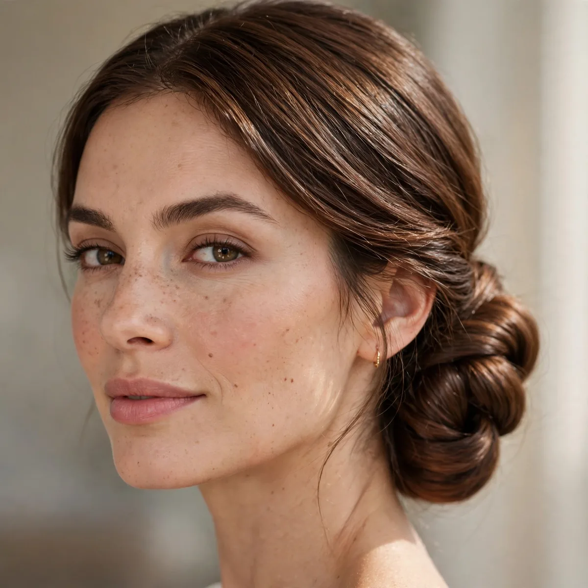 Low bun with hair wrapped around the base