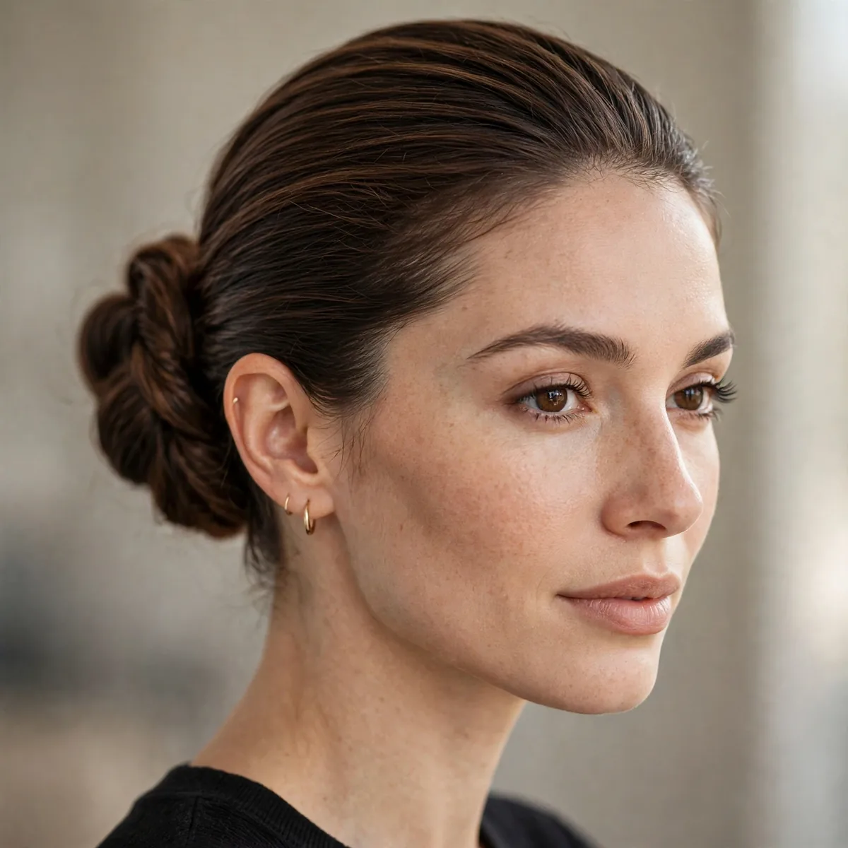 Sleek bun with subtle texture for work