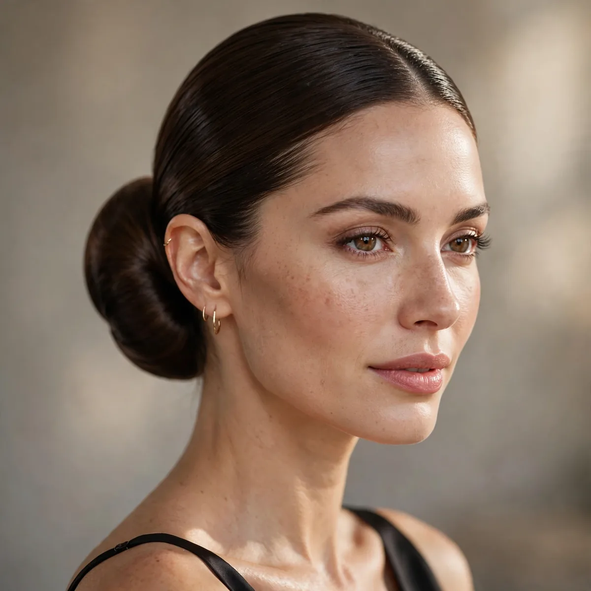 Sleek bun polished enough for evening events