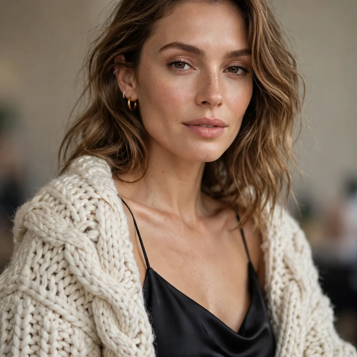 Slip dress with chunky sweater over