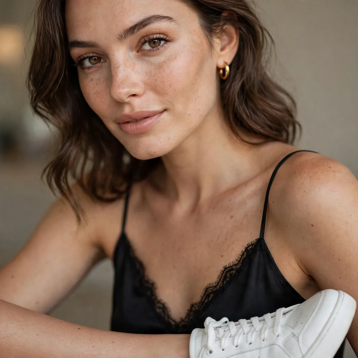 Slip dress with white sneakers