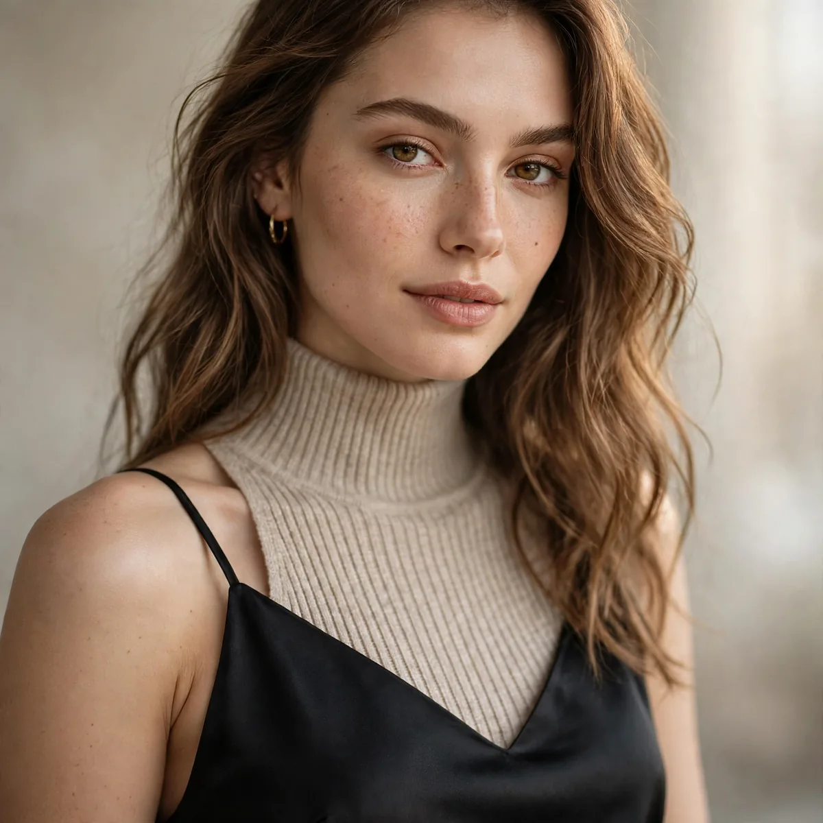Slip dress over turtleneck