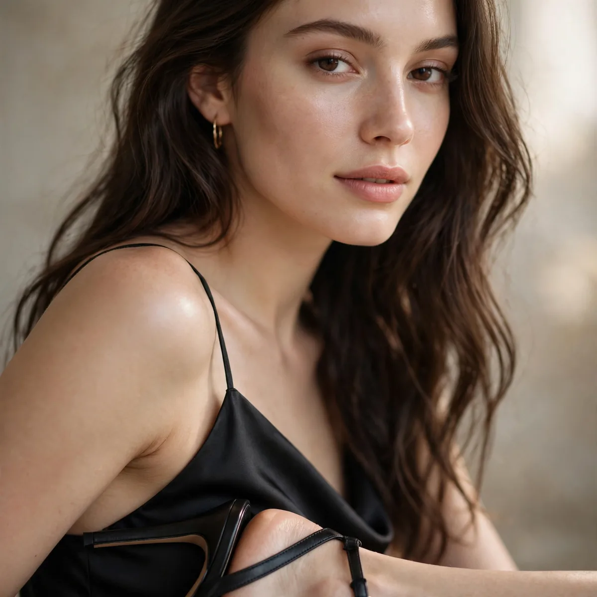 Slip dress worn alone with heels