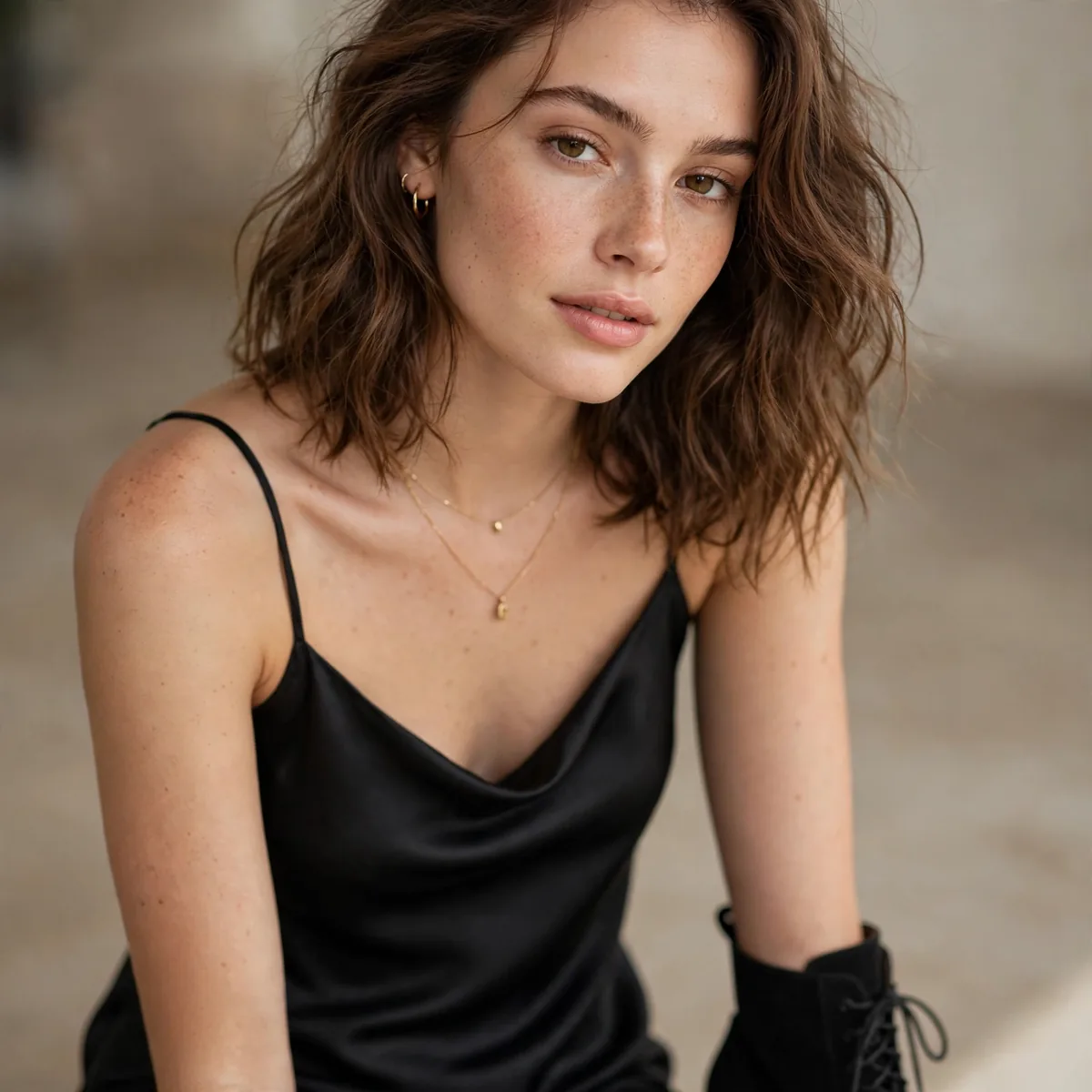 Slip dress with ankle boots