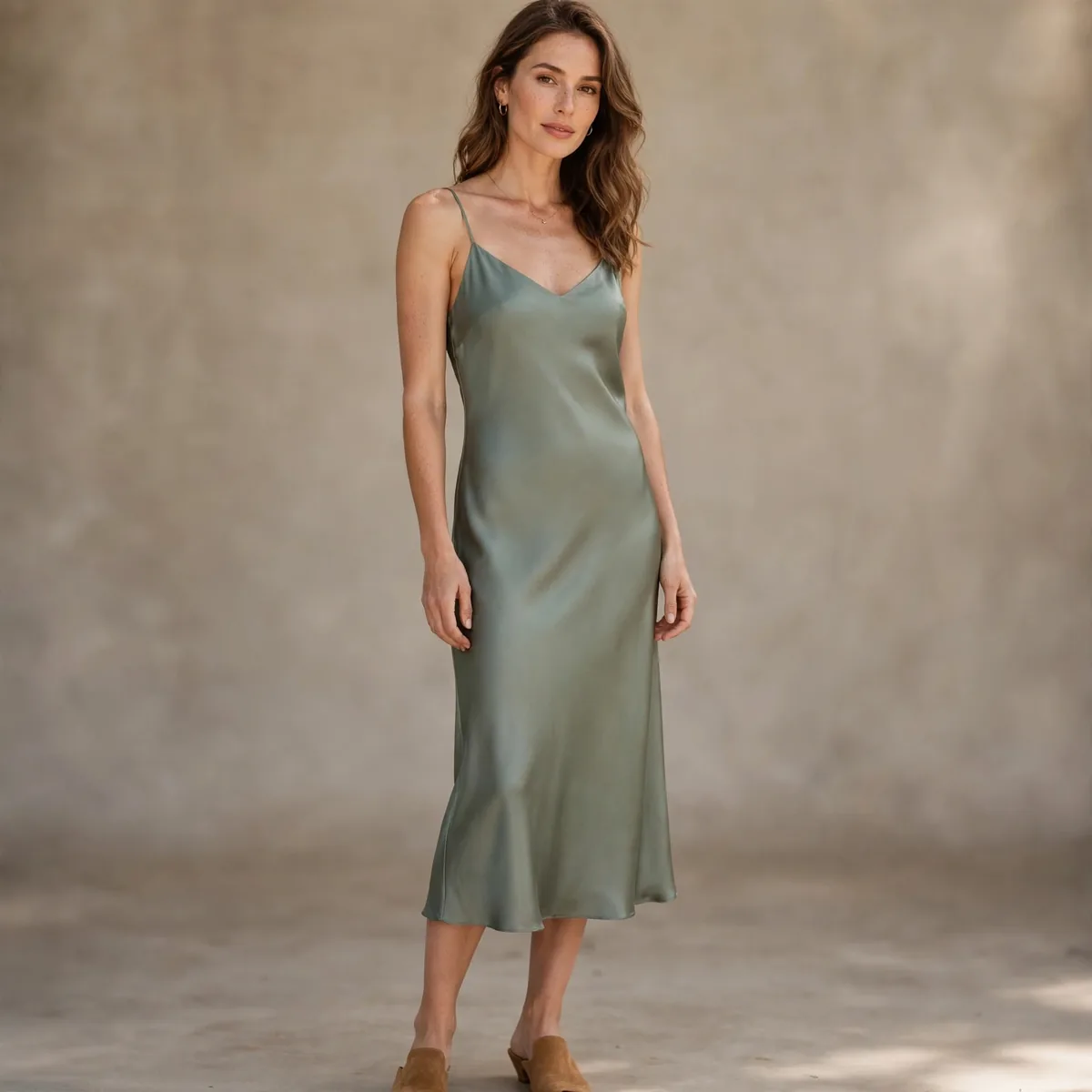 Midi slip dress with mules