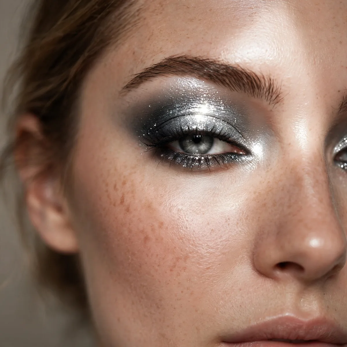 Silver smokey eye with spotlight