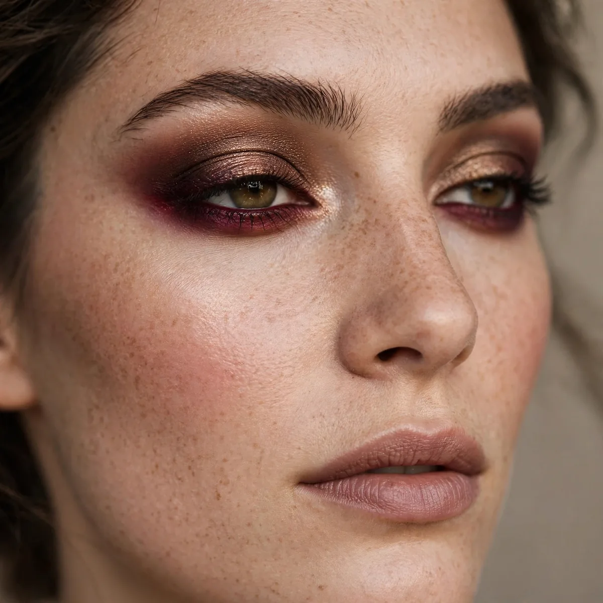 Close-up of Olive Bronze Smoke featuring deep burgundy and light bronze