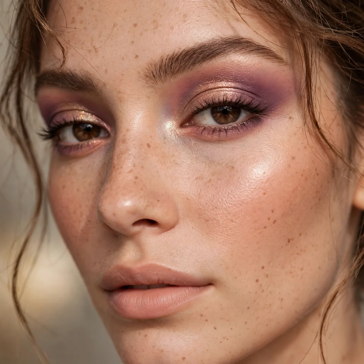 Close-up of Peach Glow Smokey featuring dusty plum and soft shimmer