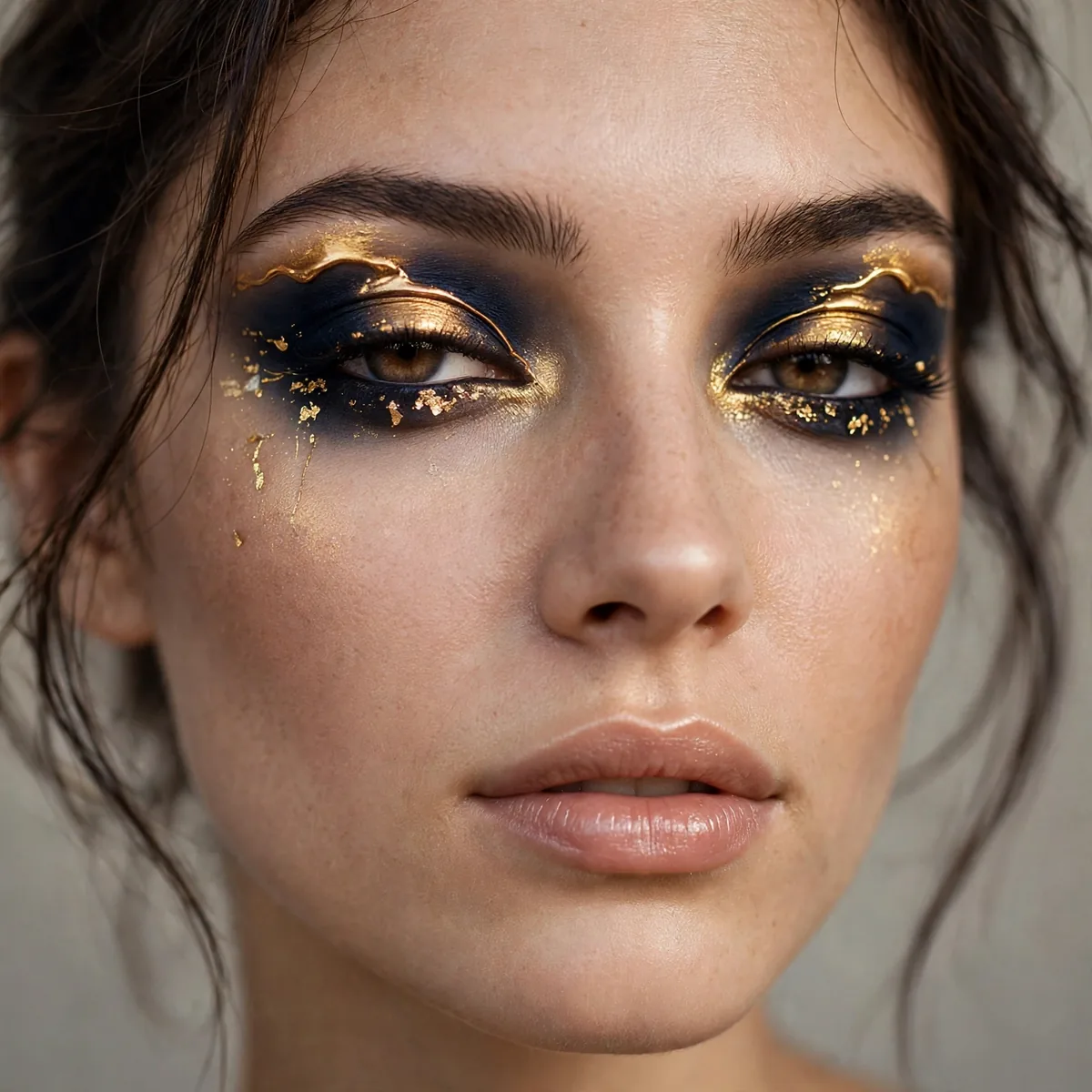 Close-up of Midnight Navy Smoke featuring molten gold and soft gold