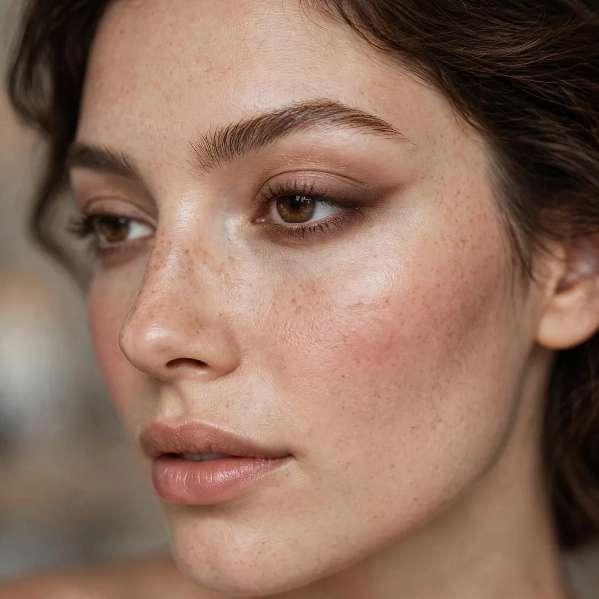 Soft brown smudged eyeliner