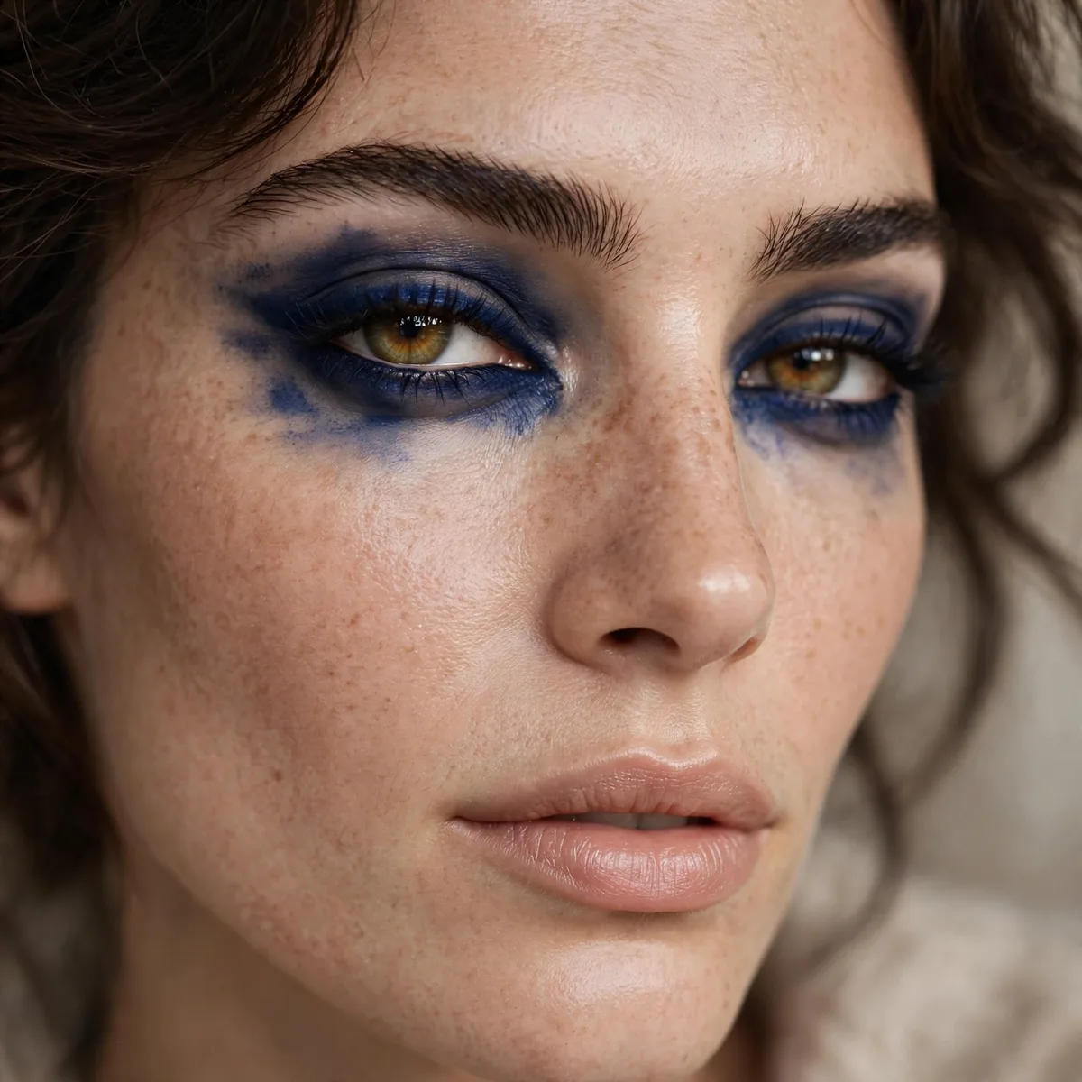Navy smudged eyeliner look