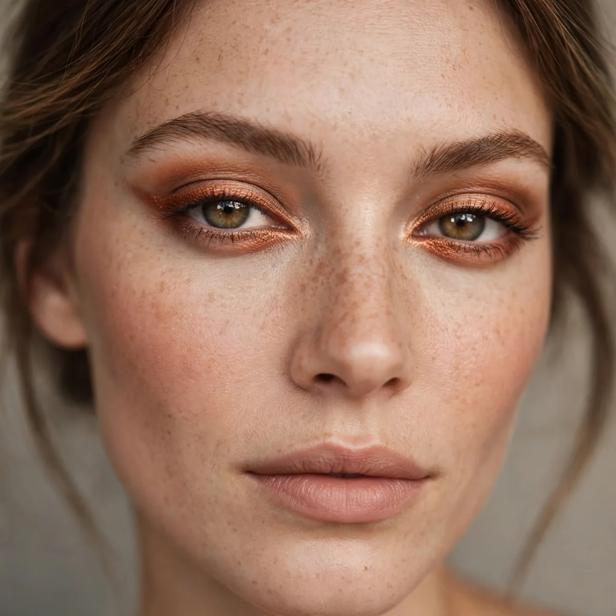 Copper smudged eyeliner warm look