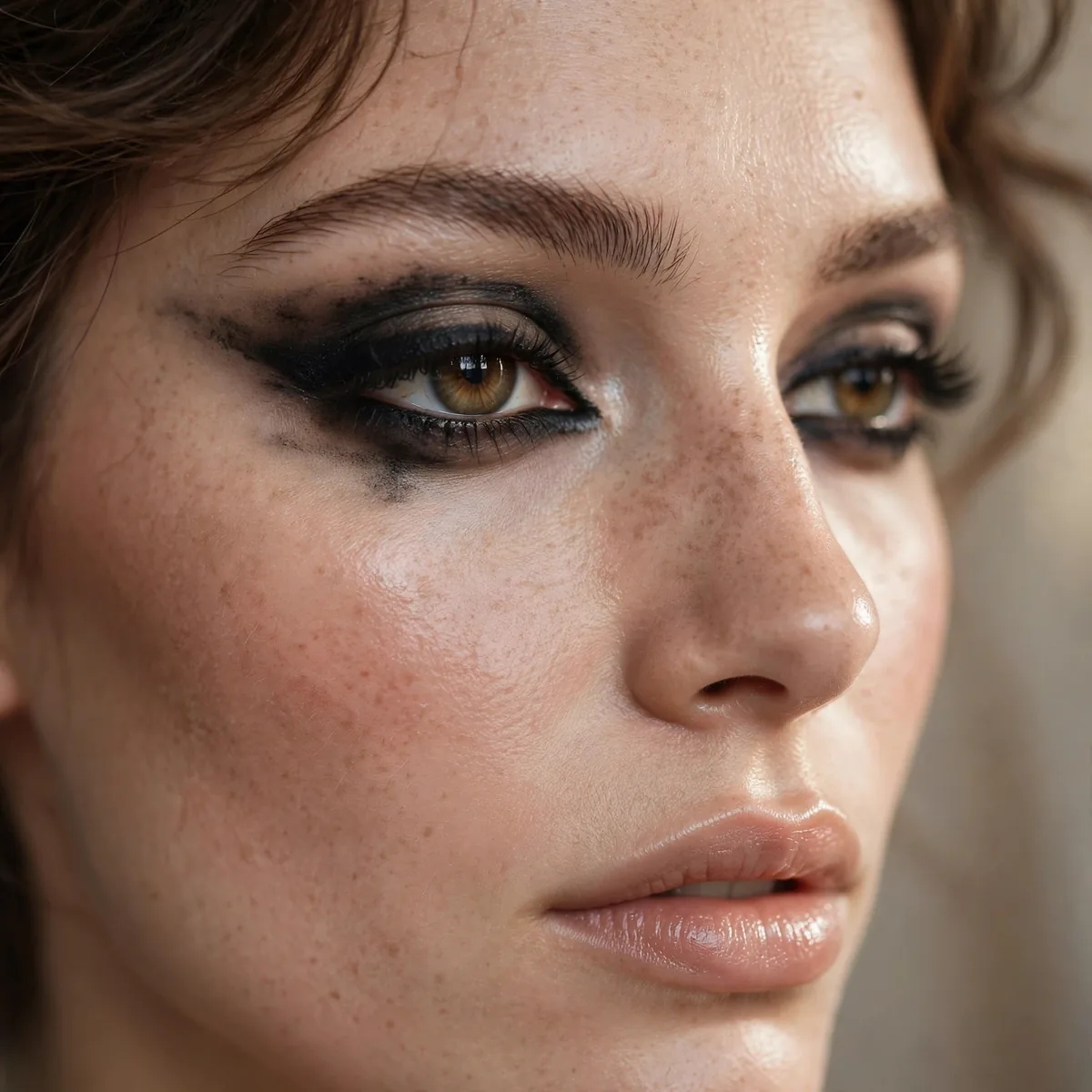 Smudged cat eye eyeliner