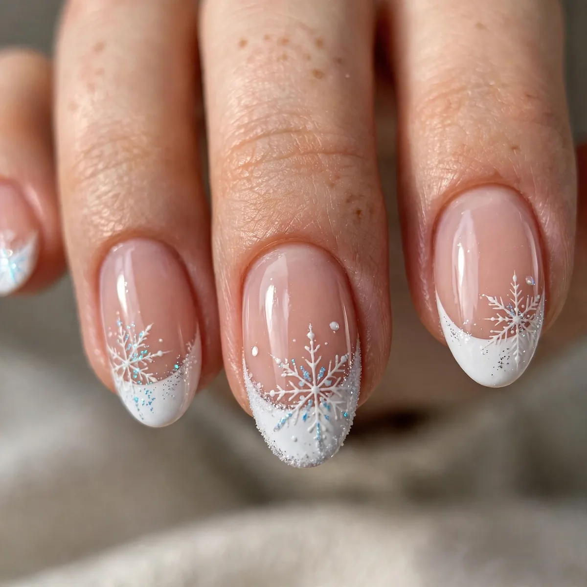 Snowflake french tip winter nails