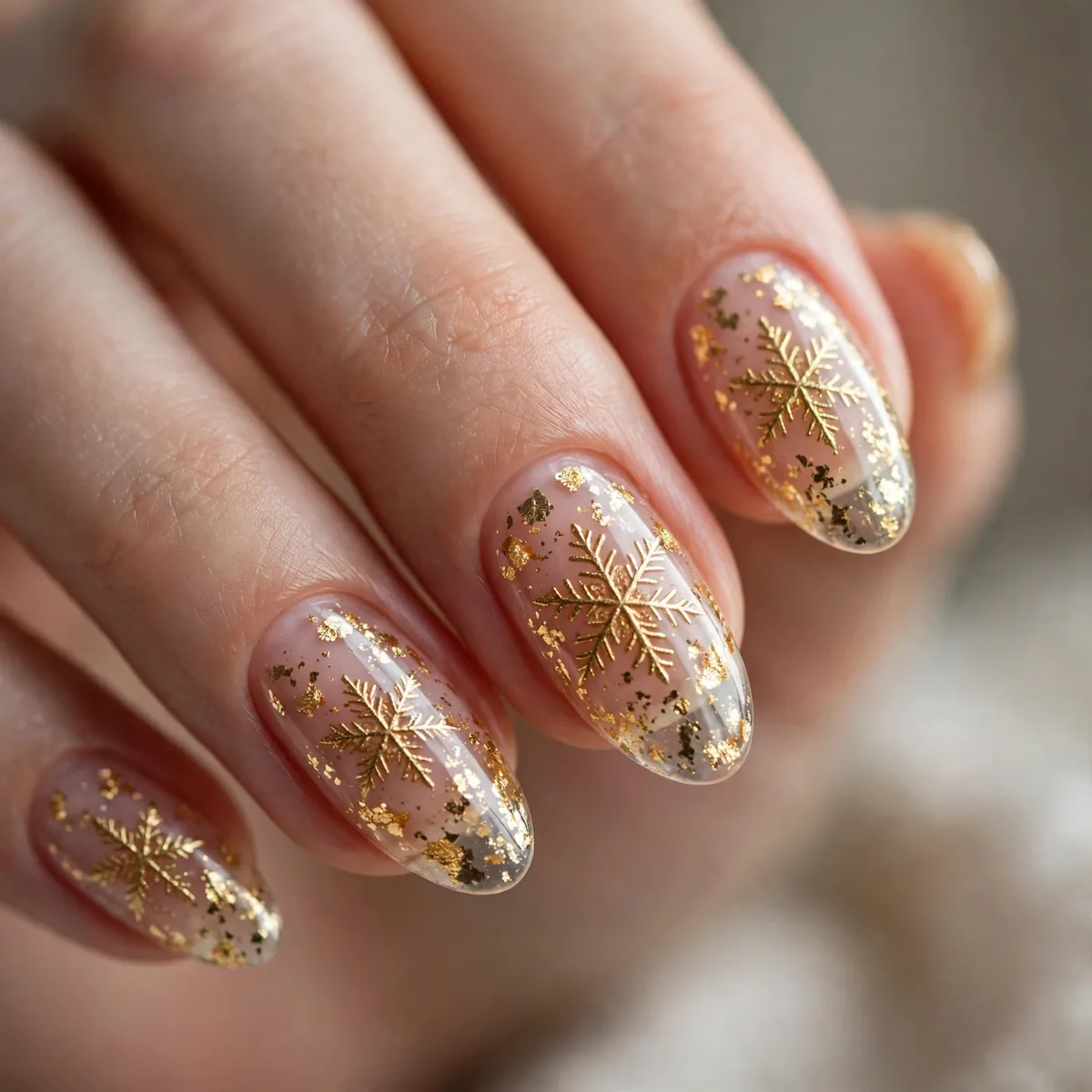 Gold snowflake luxury nail design