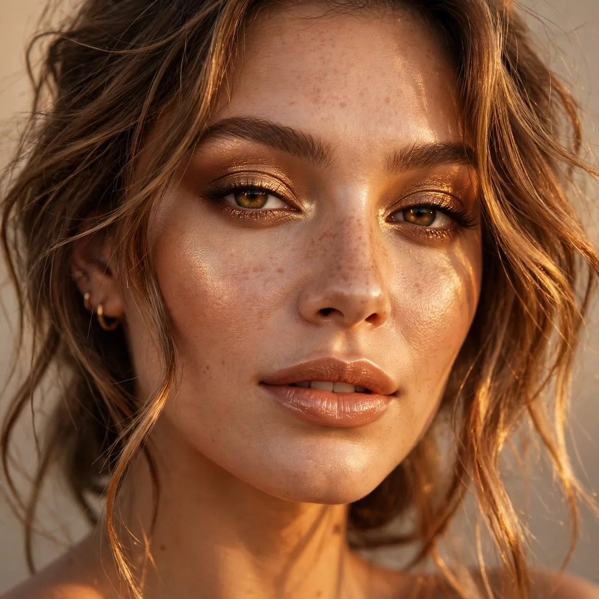 Close-up of Golden Hour Glam featuring golden bronze and light caramel