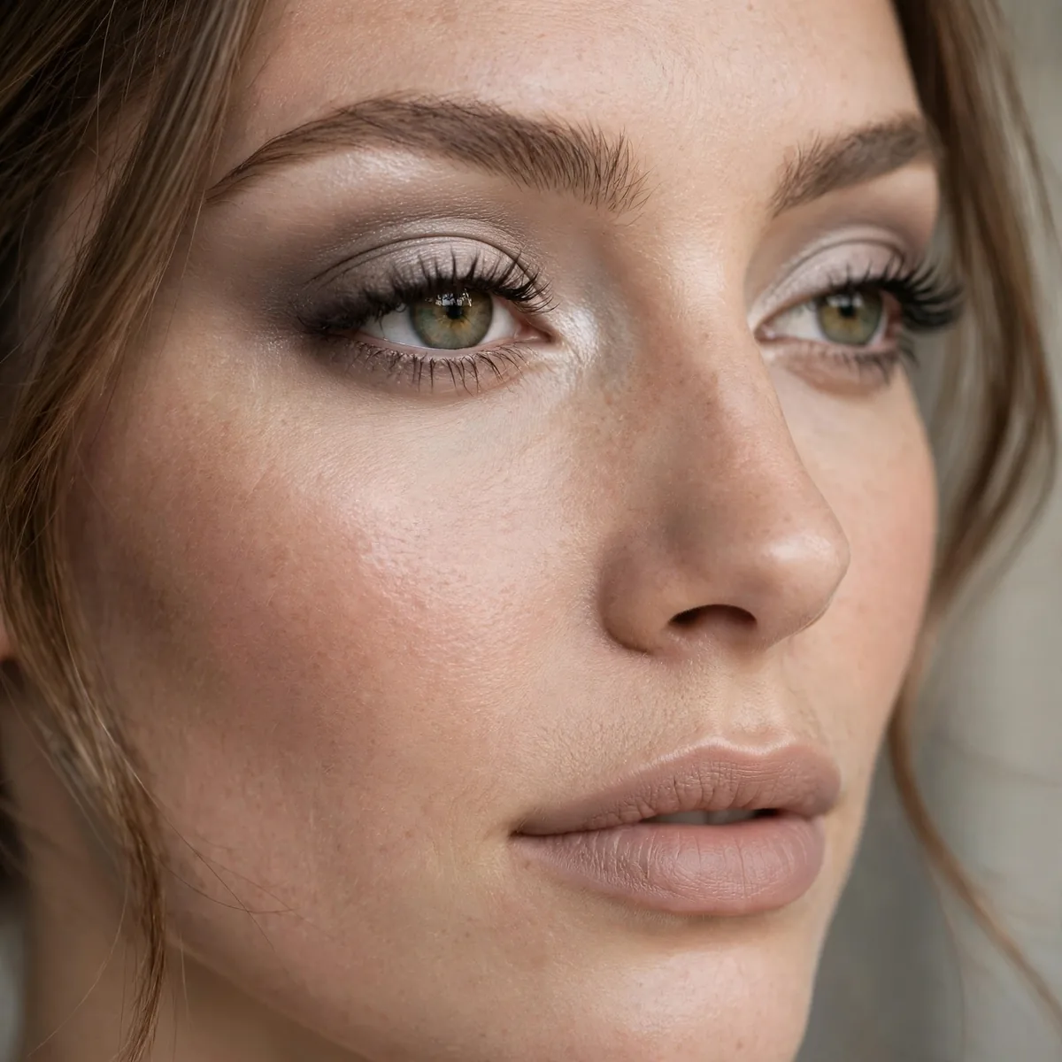 Close-up of Satin Taupe Glam featuring cool taupe and soft ivory
