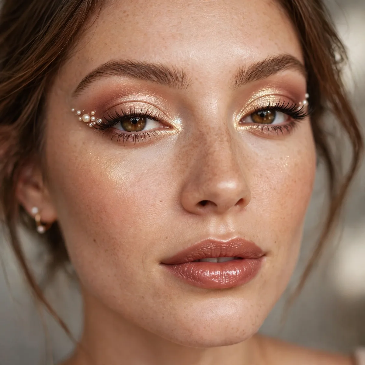 Close-up of Luminous Pearl Glam featuring warm rosewood and light gold