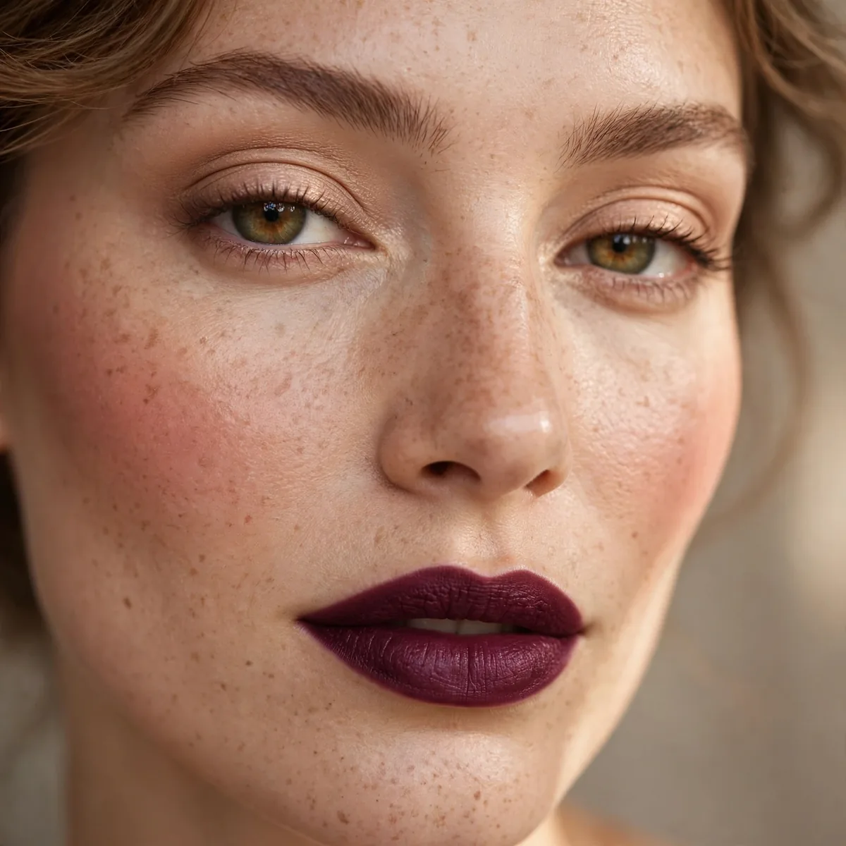 Close-up of Velvet Plum Glam featuring warm beige and warm blush