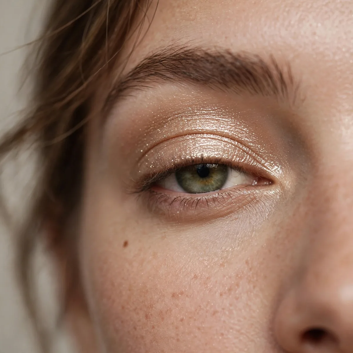 Champagne shimmer eyeshadow on the eyelid