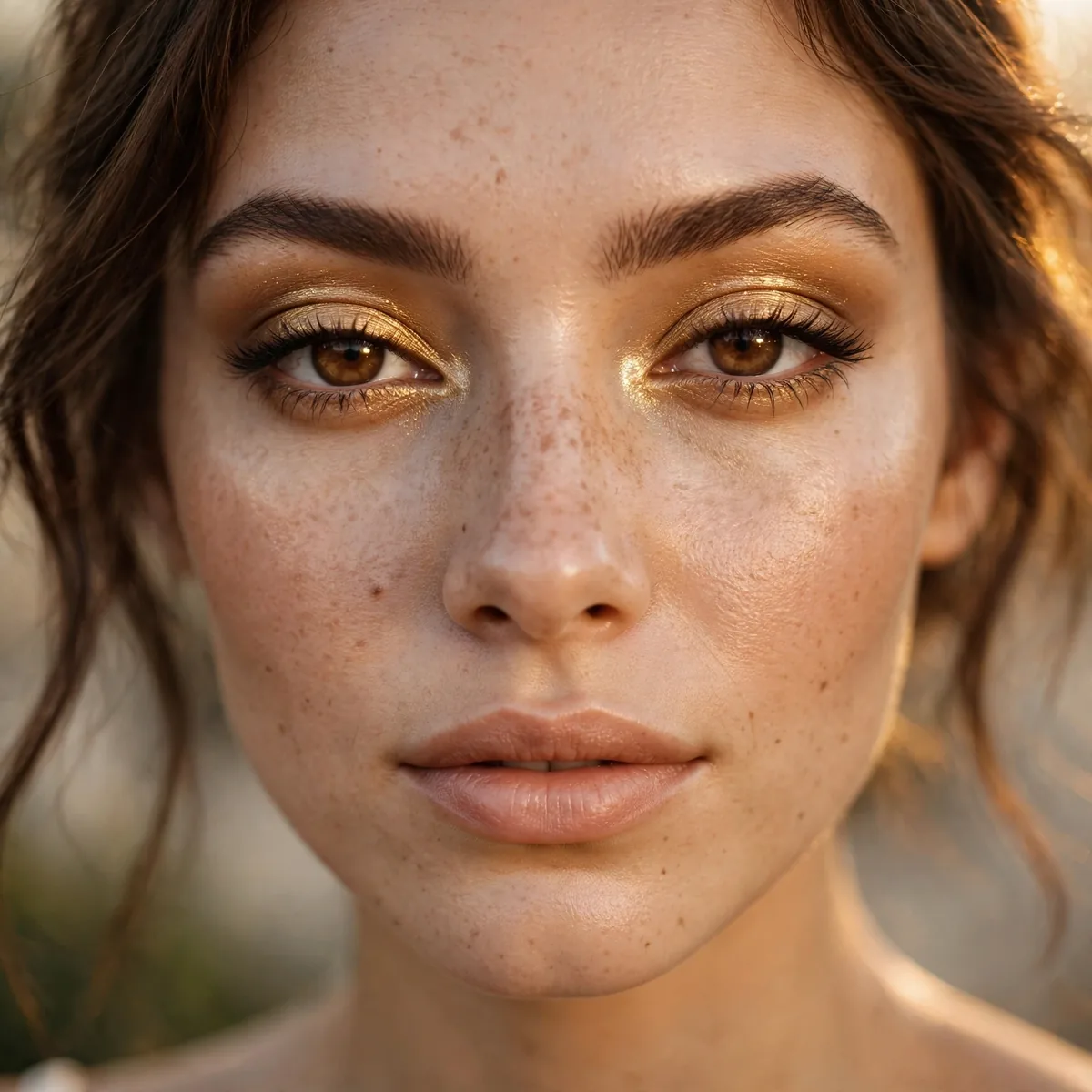Golden eyeshadow makeup look for brown eyes