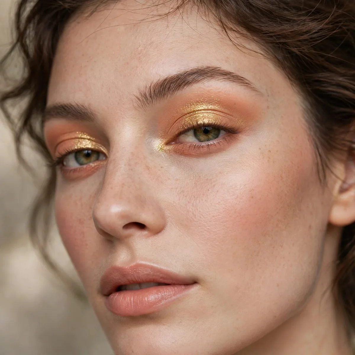Peach and gold eyeshadow combination