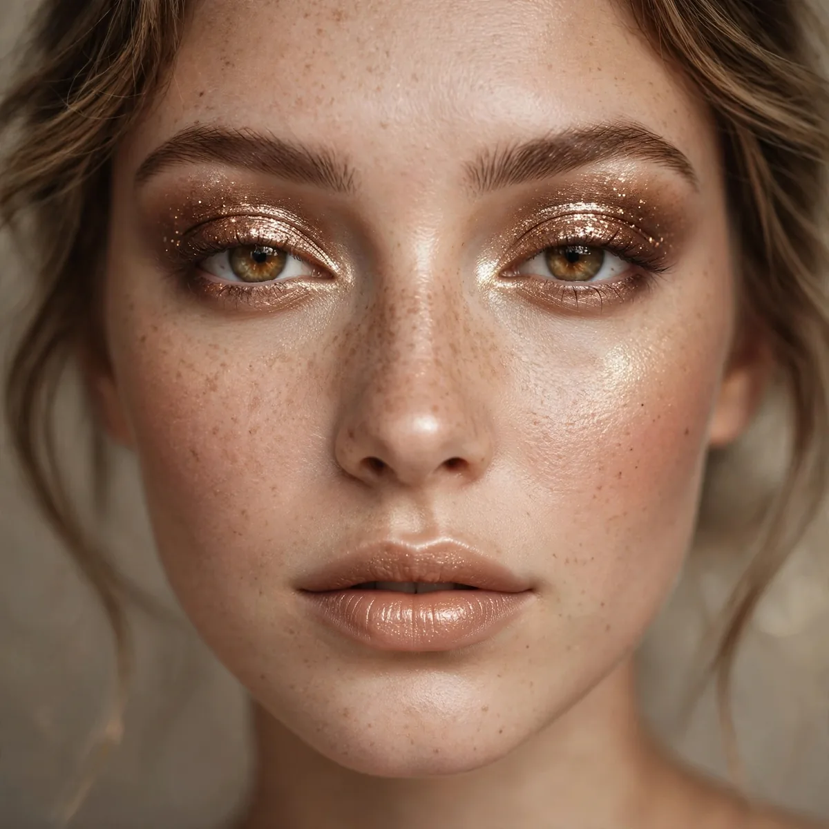 Close-up of Bronze Glimmer Glam featuring bronze dazzle and soft champagne