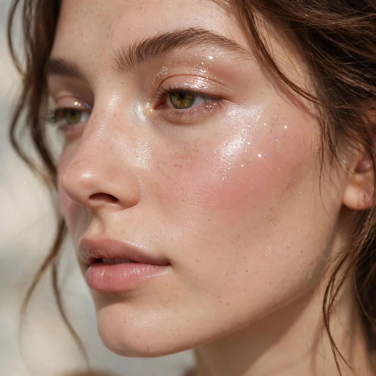Close-up of Glistening First Look featuring blush twinkle and sheer sparkle