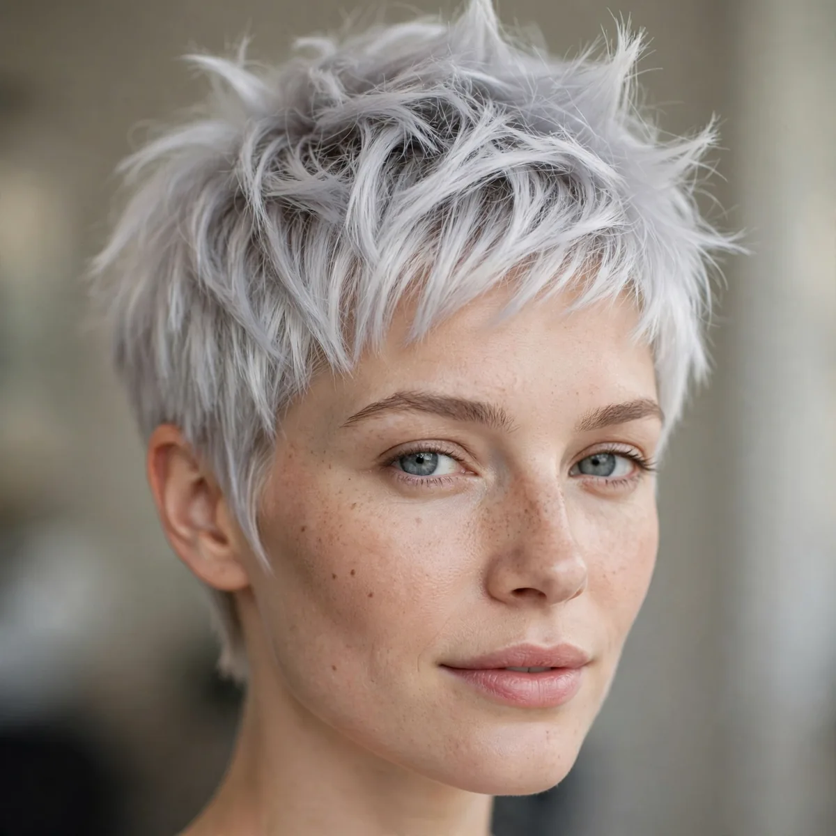 Piece-y Silver Pixie hairstyle in soft white with soft spikes