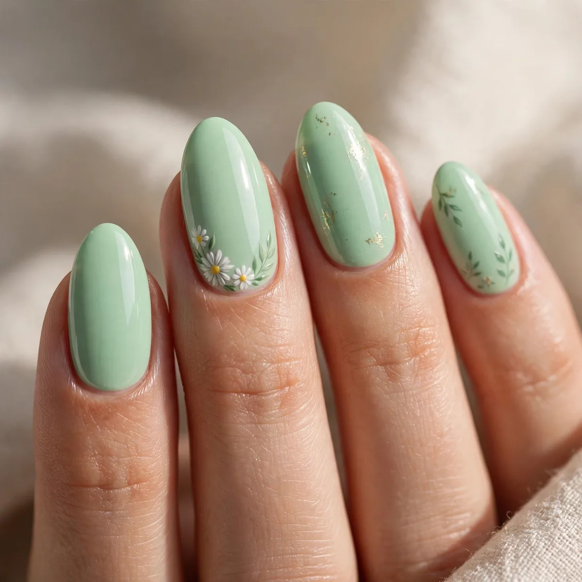 Mint green spring nails