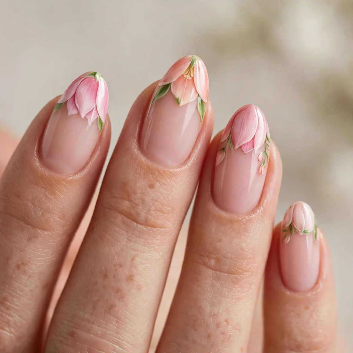 Tulip inspired french tip spring nails
