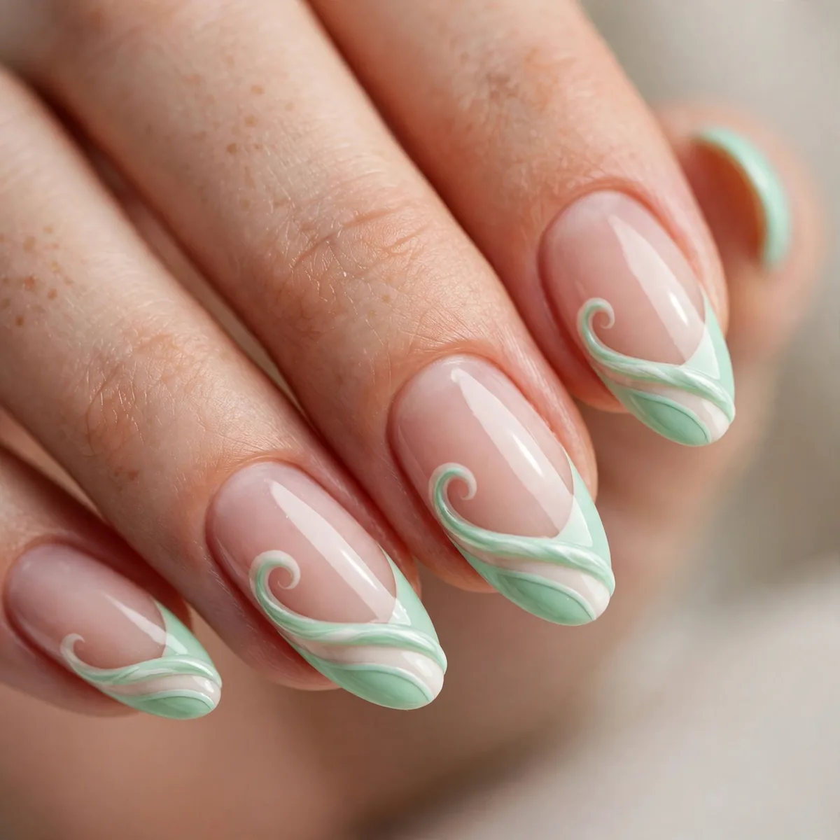 Mint french tip spring nails