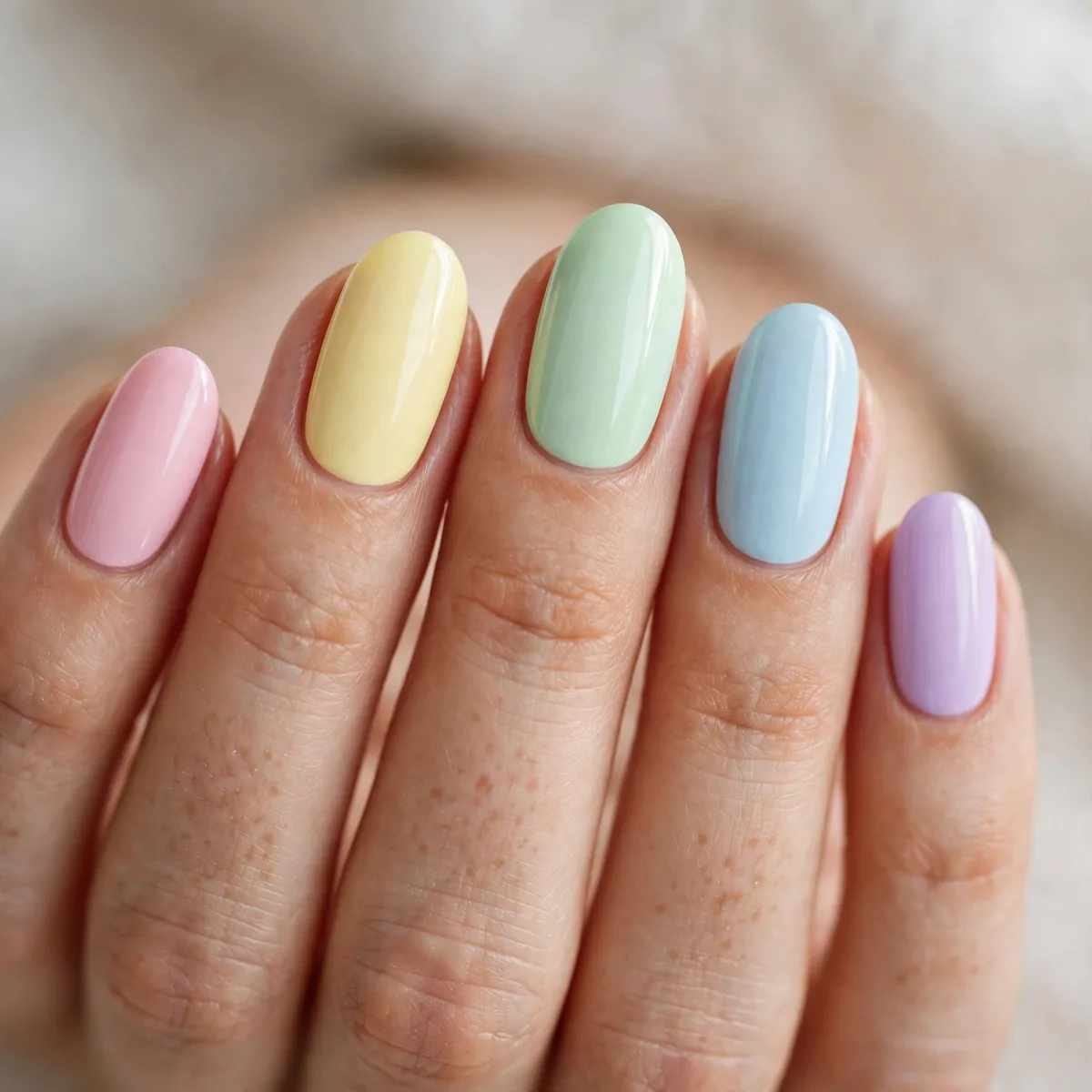 Pastel rainbow skittle spring nails