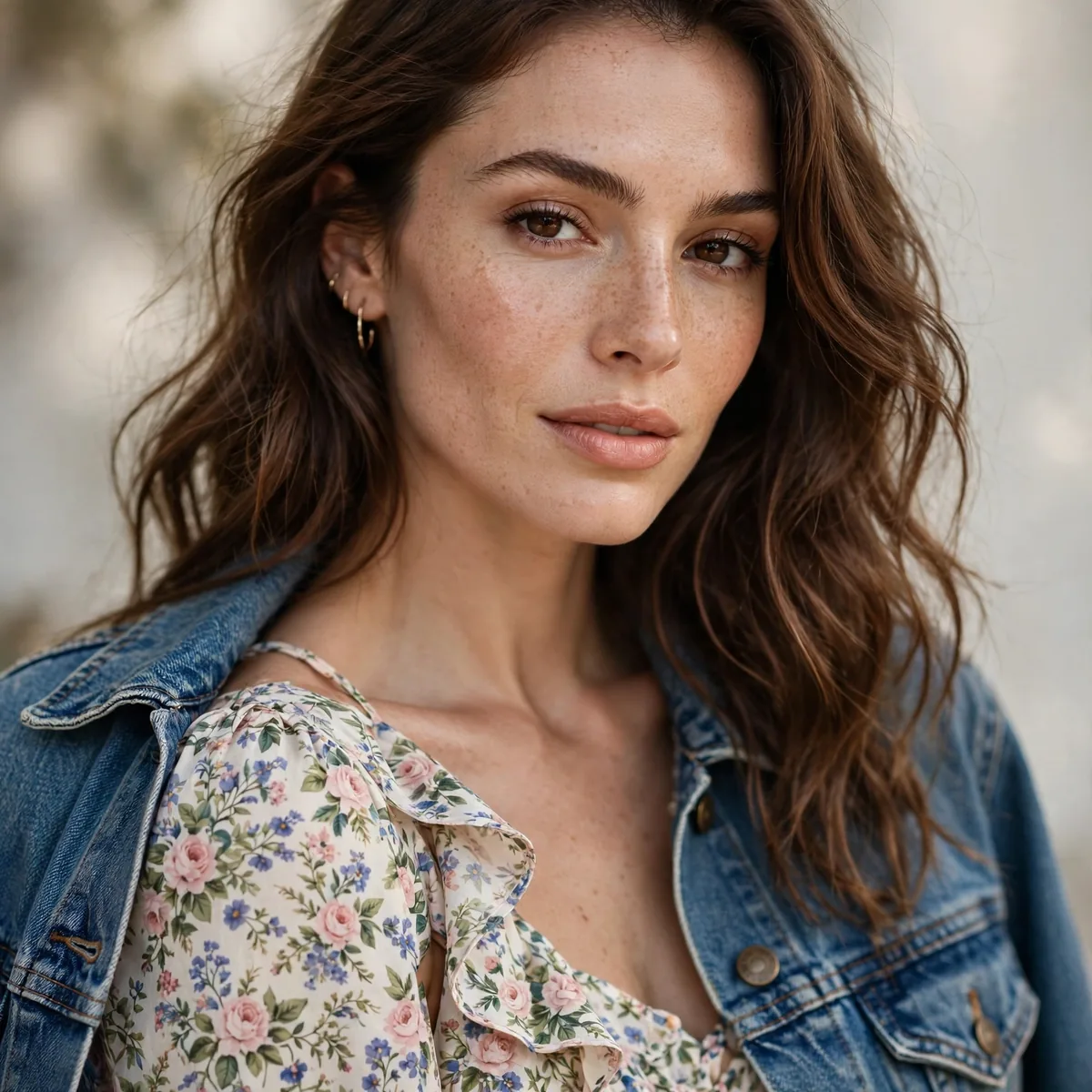 Floral midi dress with denim jacket